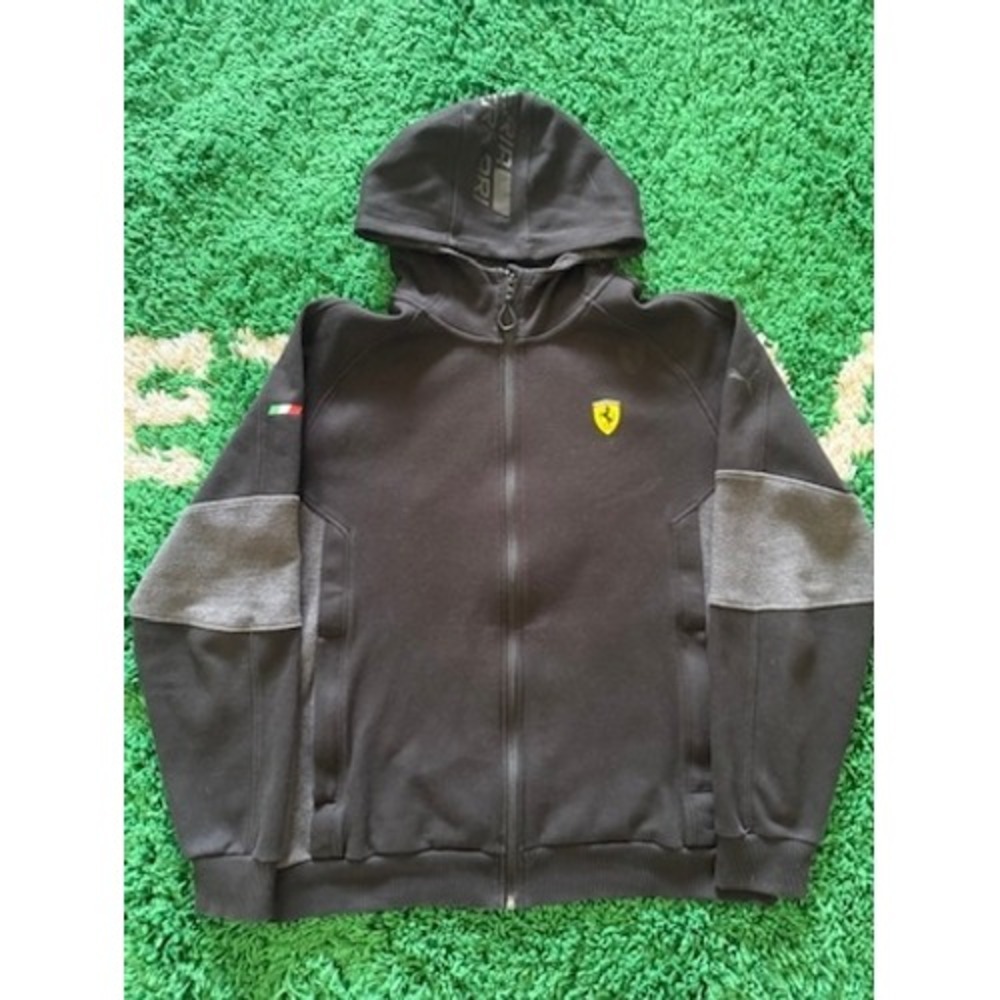 Puma Ferrari Scuderia Racing Track Jacket Hoodie Full Zip Mens L Black Red Italy